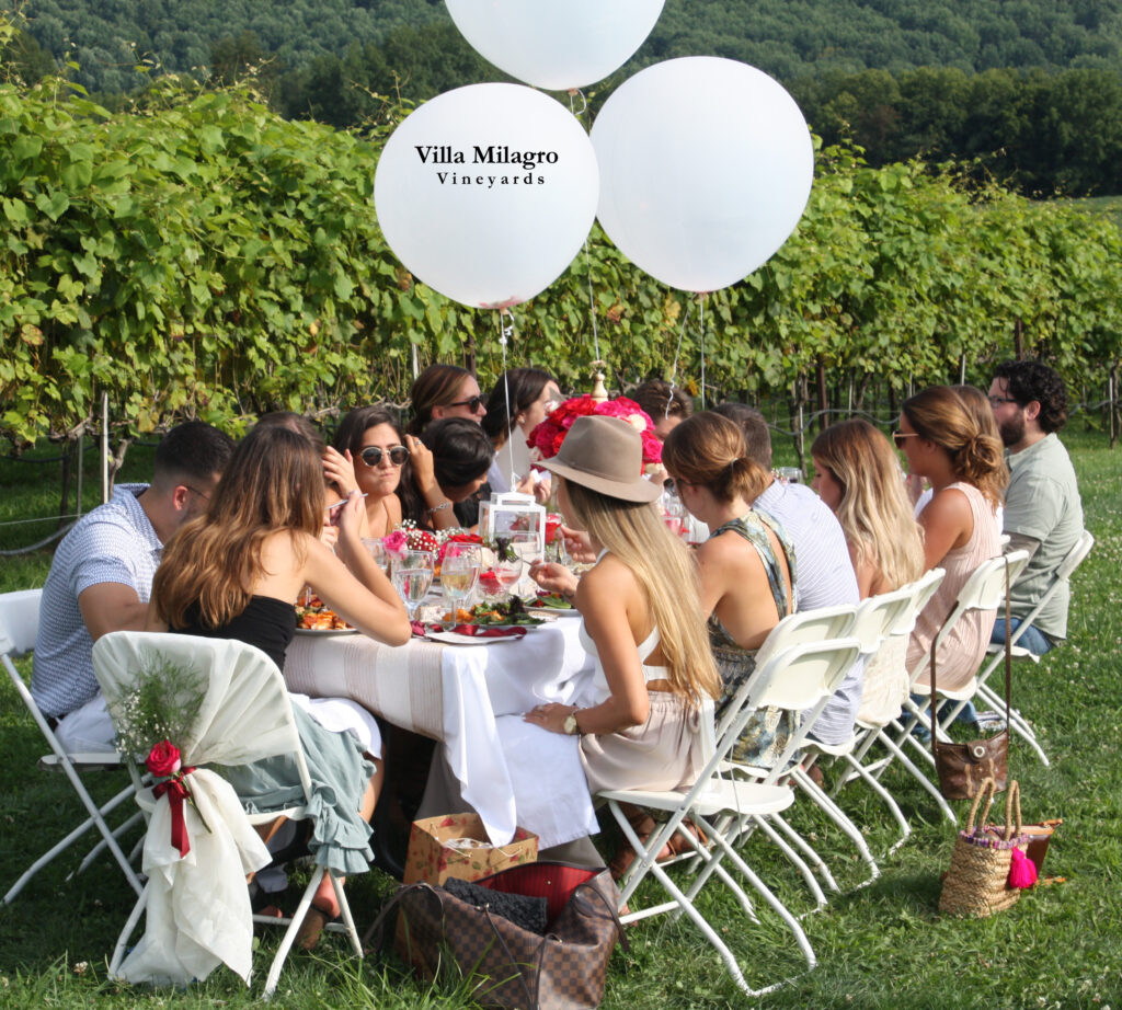 Guests enjoying wine at Villa Milagro Vineyards